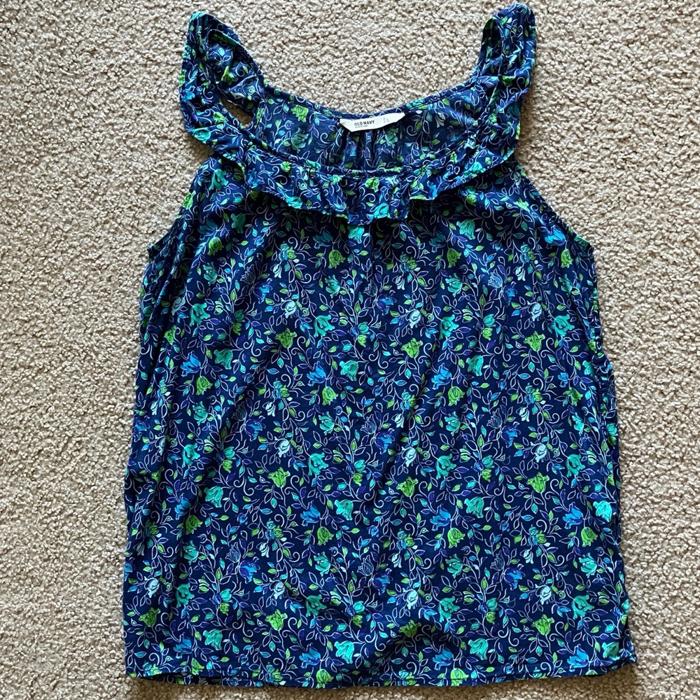 Old Navy L Blue Floral Tank EUC